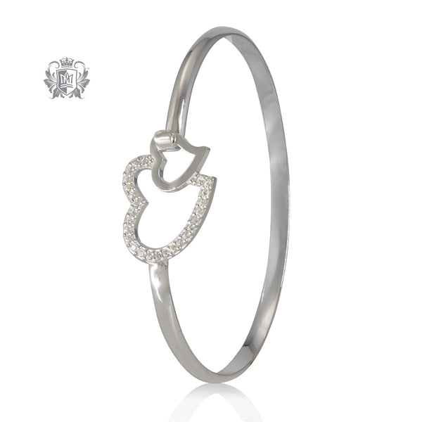 Sterling silver bangle with two hearts.
