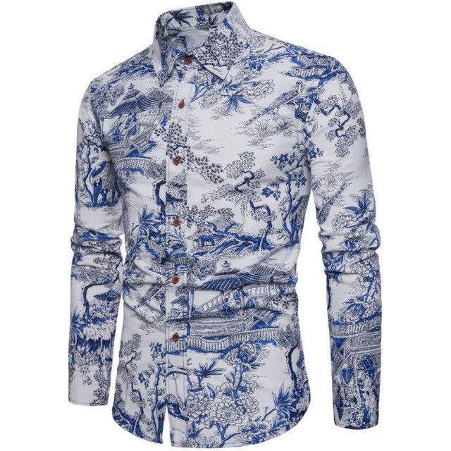 New Fashion Casual Men Shirt Long Sleeve Europe Style Slim Fit Shirt Men High Quality Cotton Floral Shirts Mens Clothes 17 - Natna Shop