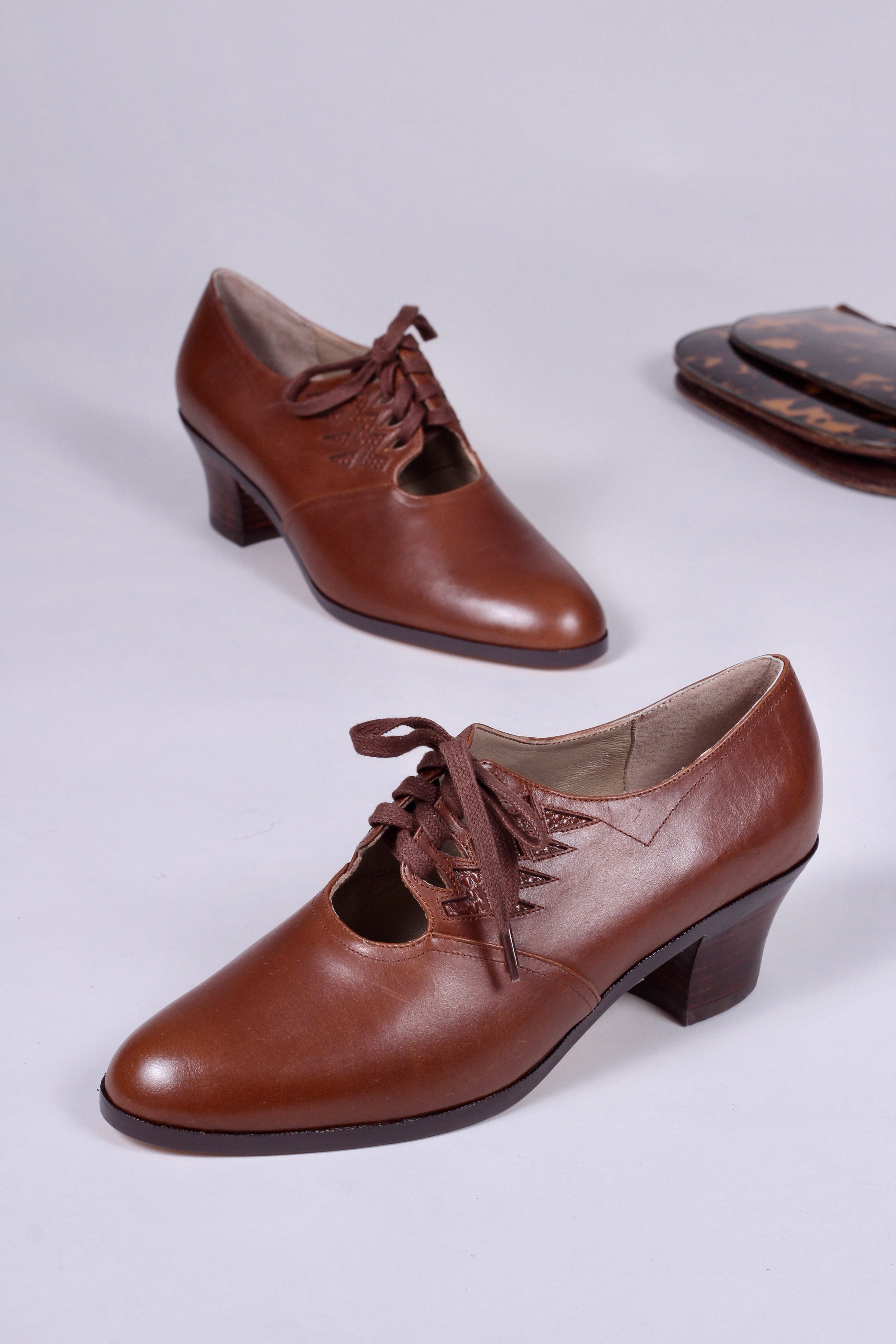 Vælge Villain alkove 1930'er vintage inspirerede oxford sko - lys brun - Emma – Vintage Divine