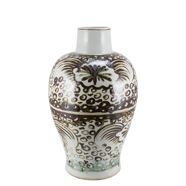 Legend of Asia White & Black Pomegranate Vase with Feathers