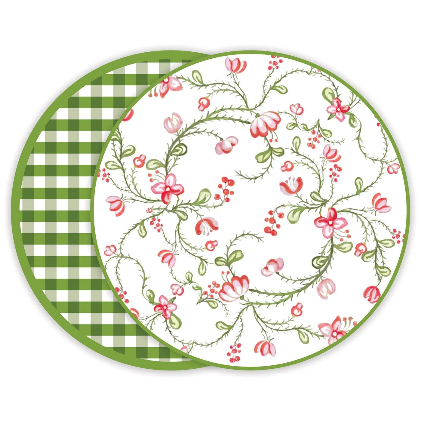 Beatriz Ball Vida Norelle Reversible 15.5" Round Placemats Set of 4 (Green Gingham)