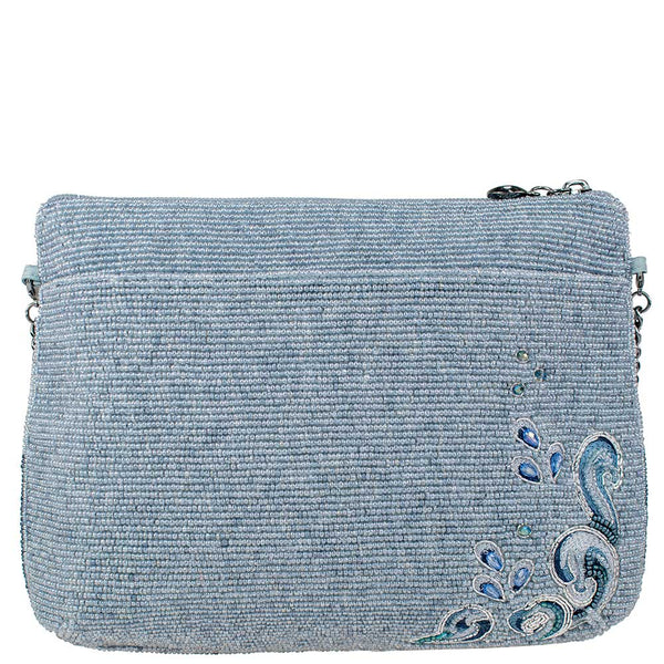 Mary Frances Denim Sunflower Beaded Floral Crossbody Clutch Handbag Blue Bag New