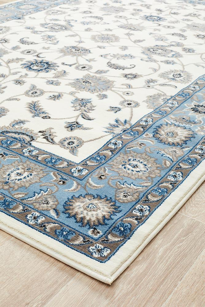 Sydney Collection Classic Rug White with Blue Border – Coastal Hamptons