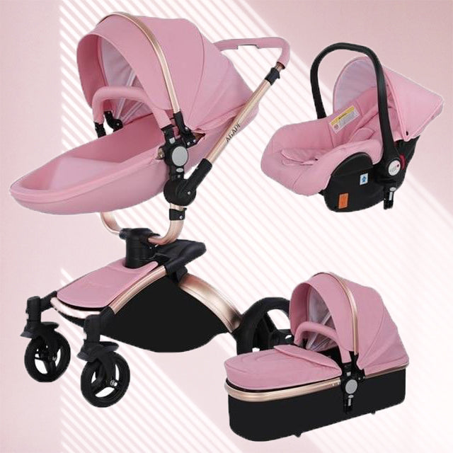 pink leather stroller