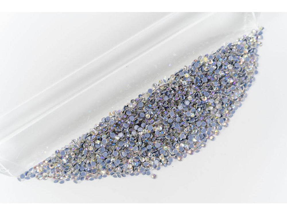 Crystal AB Set In Silver Hotfix Glass Rhinestone Mesh Strips – Be
