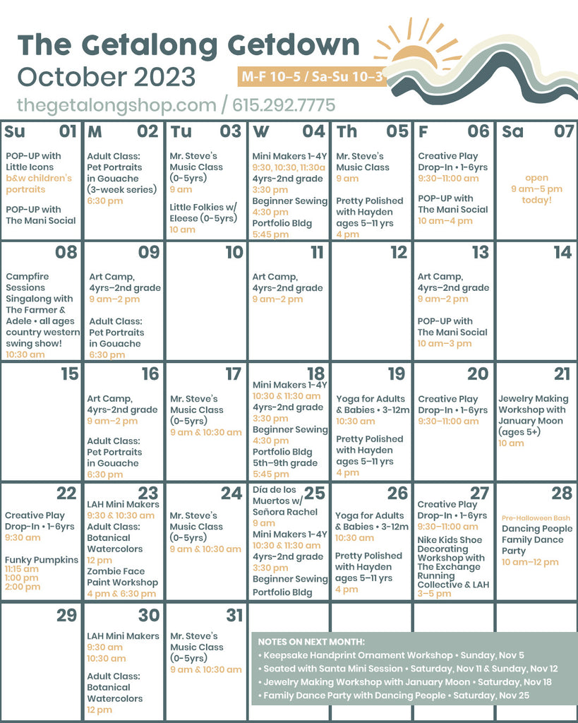 The Getalong Getdown • October 2023 Event Calendar