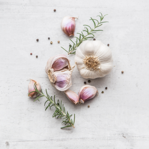 Fresh raw garlic, top natural probiotic rich foods.