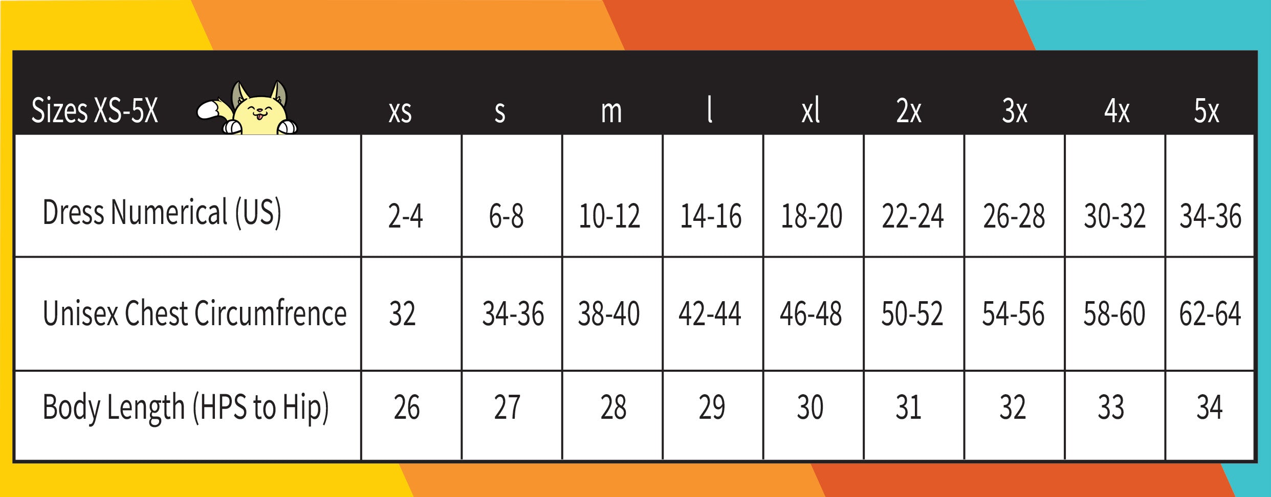 Zip-Up Hoodie Size Chart