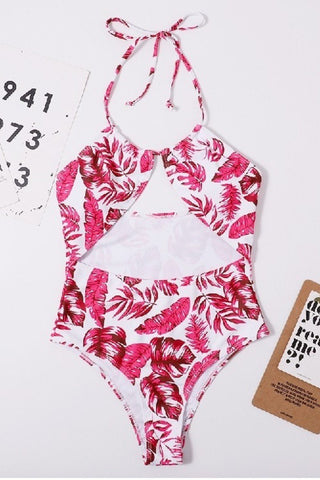 Red Palm Print One Piece Swimsuit