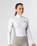 Load image into Gallery viewer, white /grey competition technical equestrian base layer show shirt / sports horse riding top
