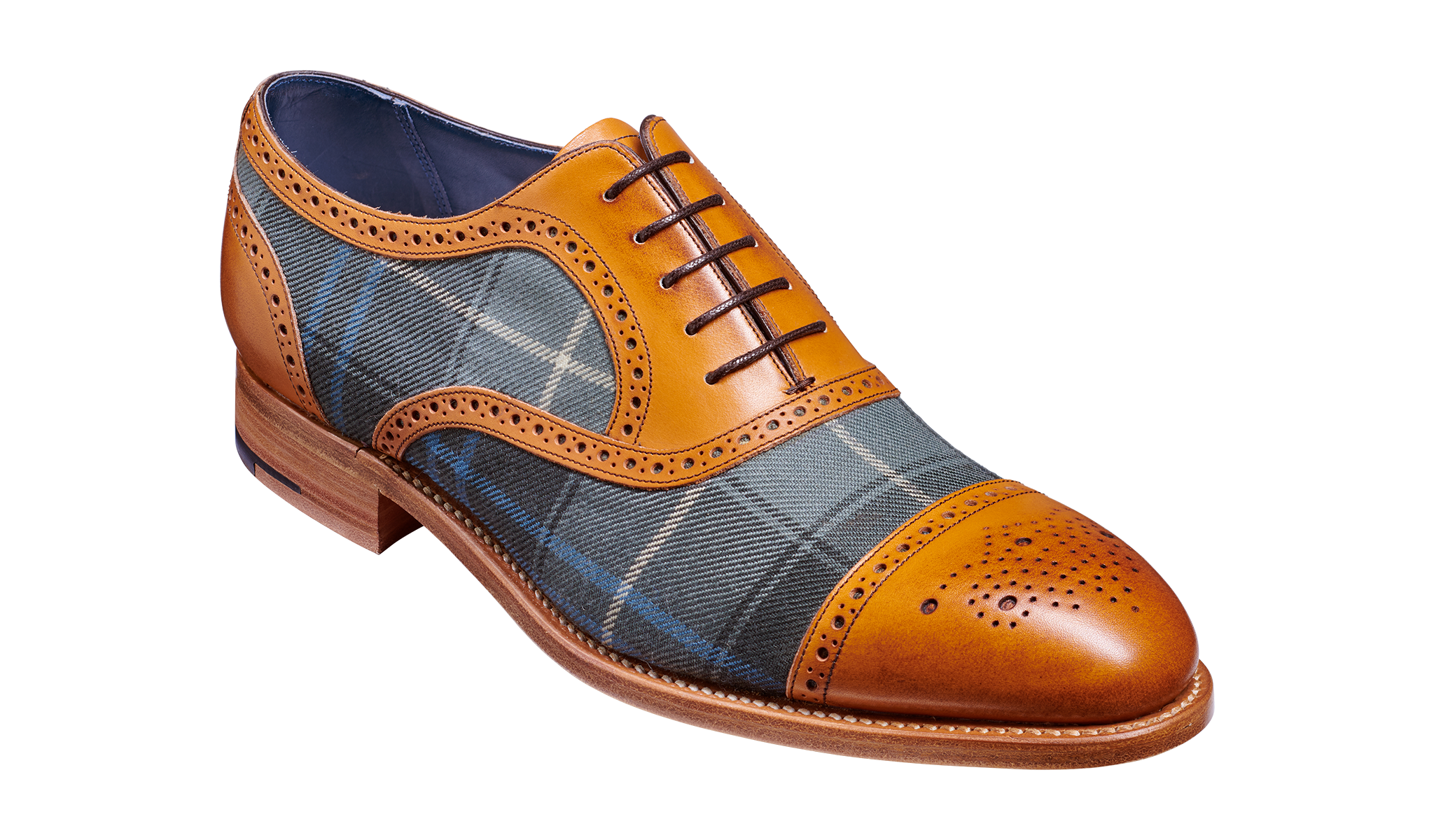Hursley - Cedar Calf / Check Fabric Brogue | Mens Semi Brogue Shoes ...
