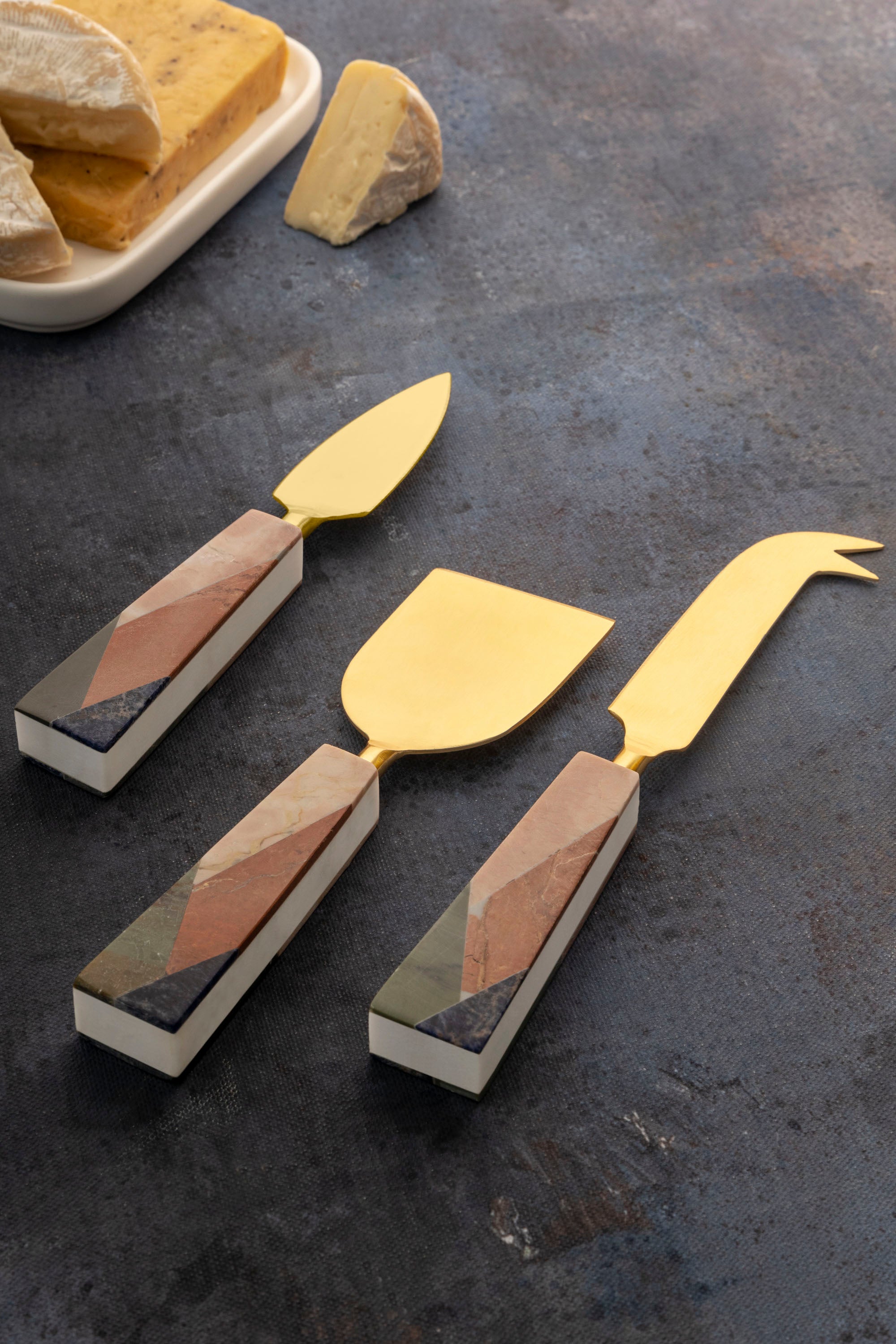 Marble & Copper Cheese Knife Set. designer serveware online. - Ink Spiller  Home