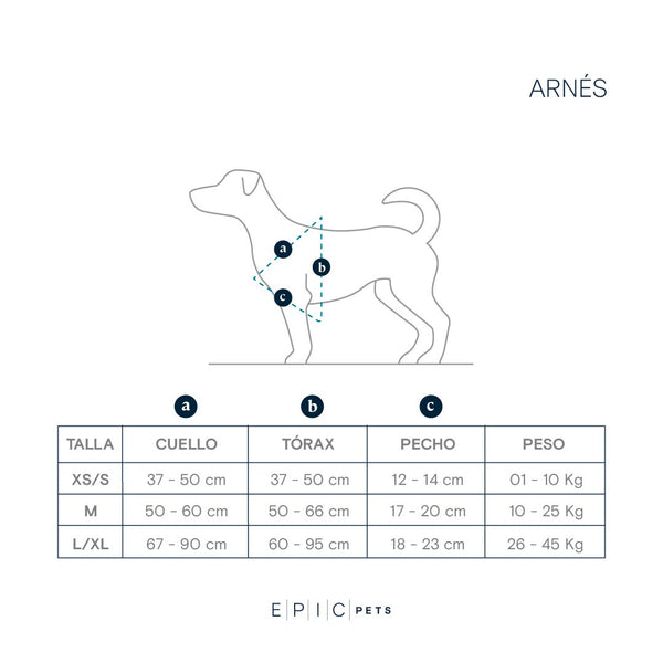 Guía de tallas para los arneses de EPIC Pets