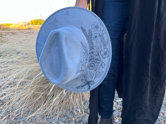 Tan wildflowers felt wide brim rancher hat – Bittersweet Canvas