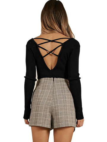 Backless V Neck Sweater