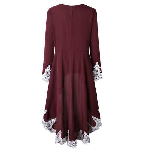 Fashion Lace Irregular Long Sleeve Dress