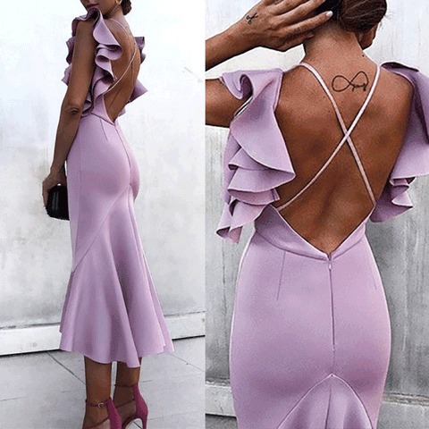 Sexy Backless Maxi Fishtail Bodycon Dress