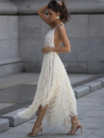 sexy backless tassel purple maxi dress