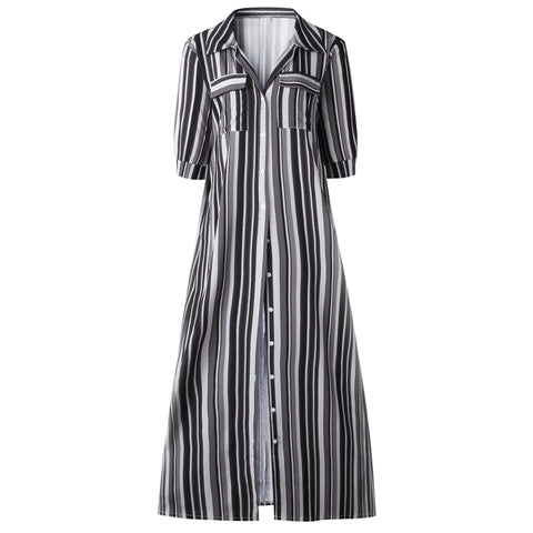 Stylish Color Striped Button Dress