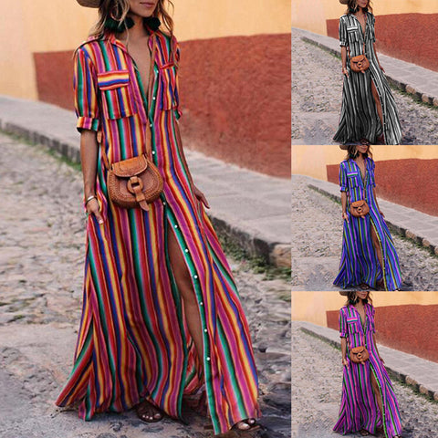 Stylish Color Striped Button Dress