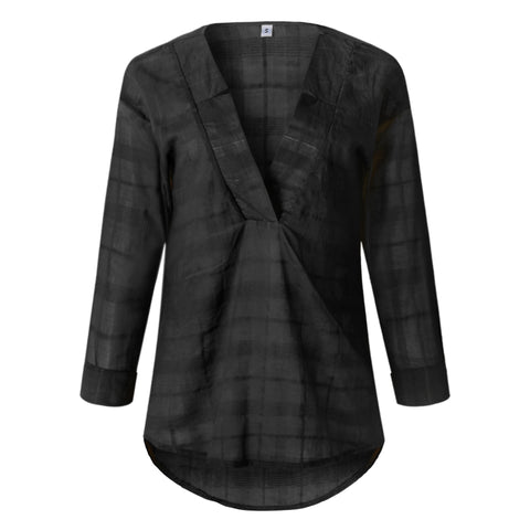 V-neck Irregular Plaid Shirt