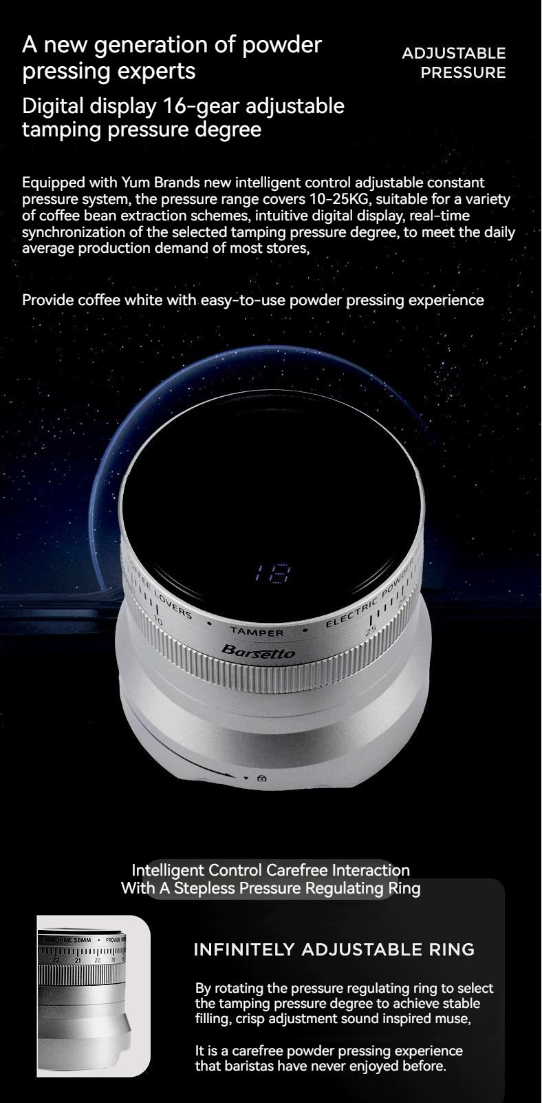 Barsetto ALINE wireless electric coffee press intelligent control constant pressure espresso powder 58mm