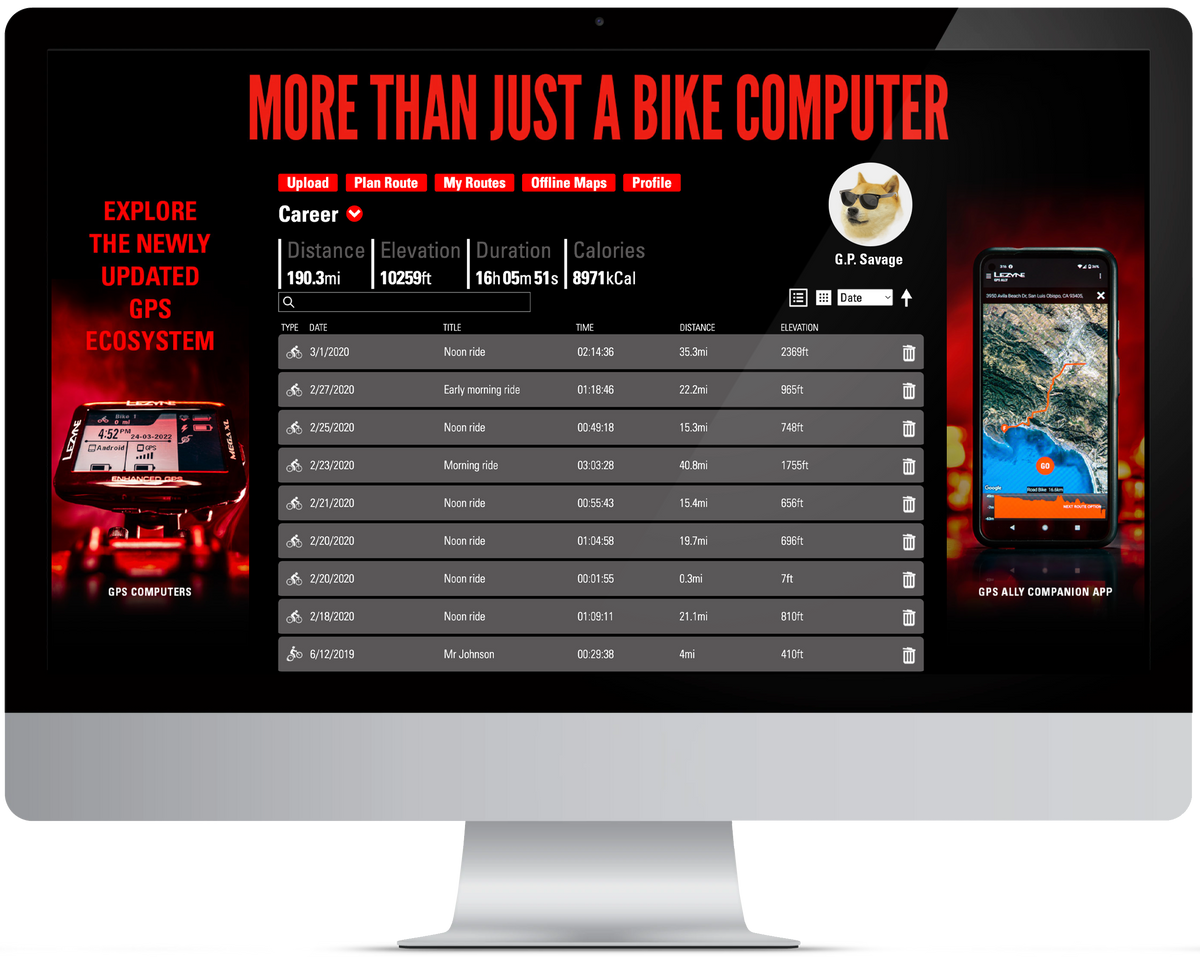 A computer screen that shows a website and the words More than just a bike computer. 