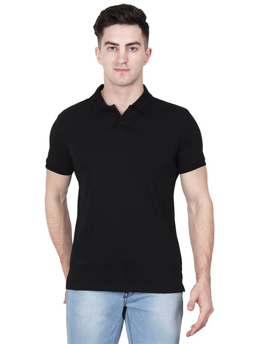 Men S Black Plain Half Sleeve Polo Collared T Shirt Drunkenmonk