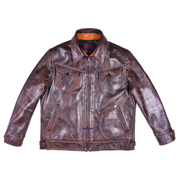 FiveStar Men Classic Vintage look Ranch Jacket Real Goatskin Leather ...
