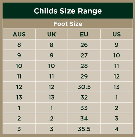 Dublin Childs Footwear Size Guide