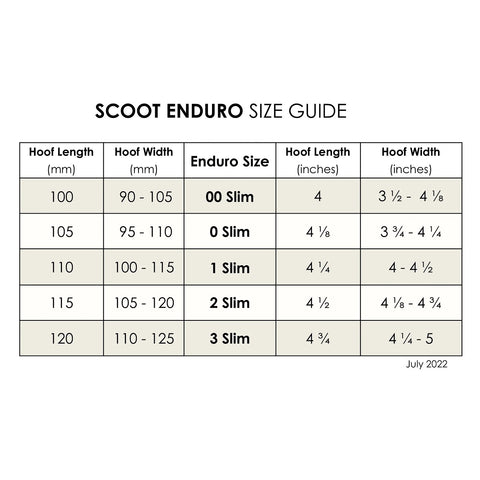 Scoot Enduro Hoof Boot Size Chart