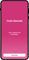 The Tocsen app displays a prominent pink screen when it detects an accident, giving your 30 seconds to cancel the pending alert.