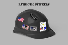 Hard Hat With Patriotic Stickers Applied.