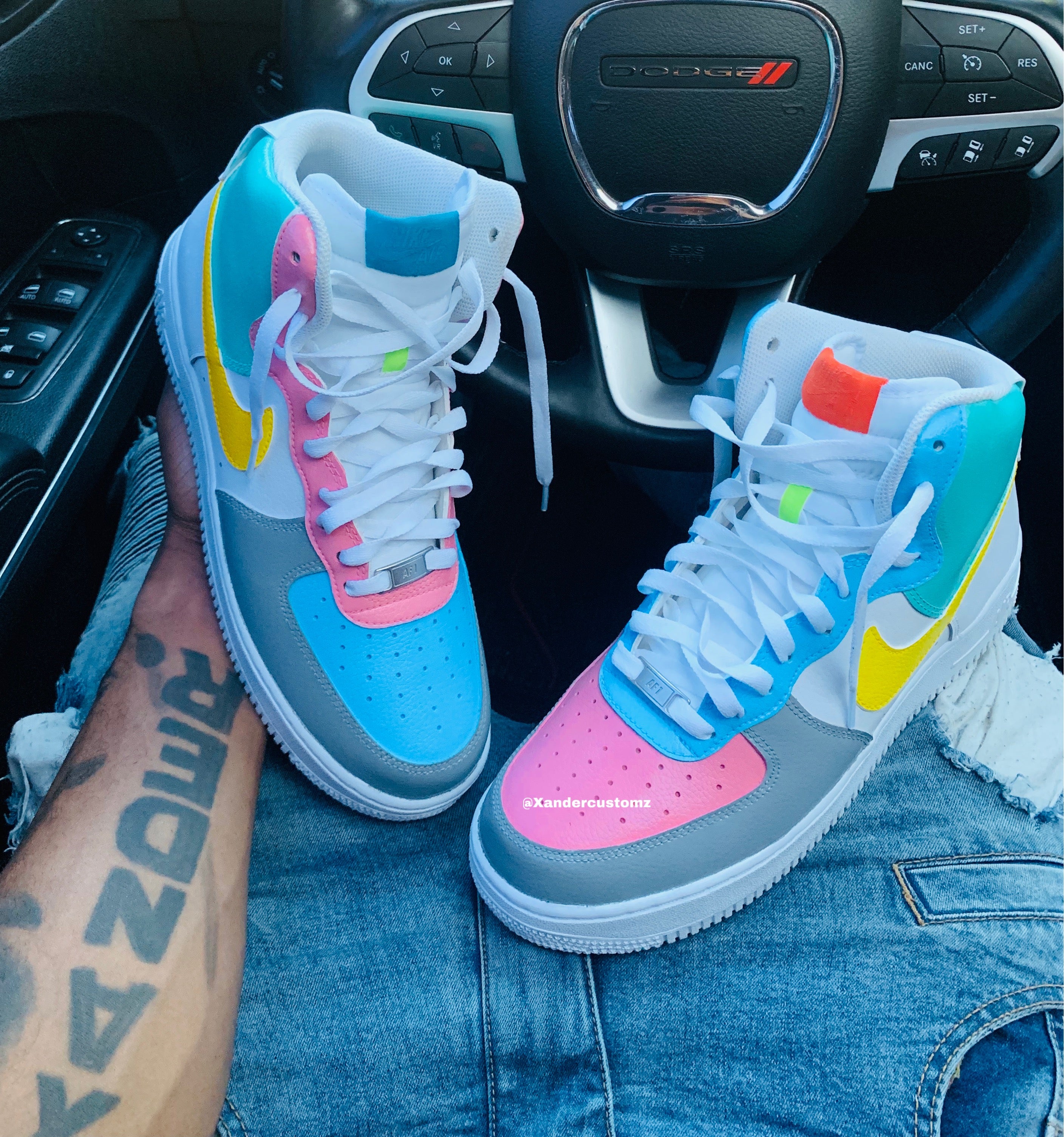 pink and blue air force ones