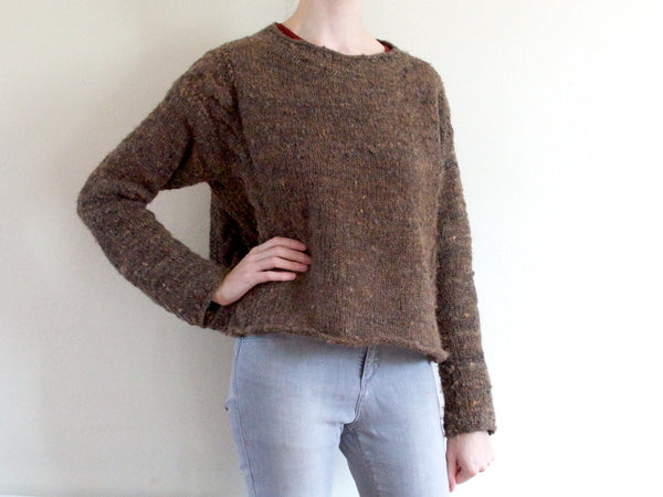 Marina wearing hand-spun Soiree pullover