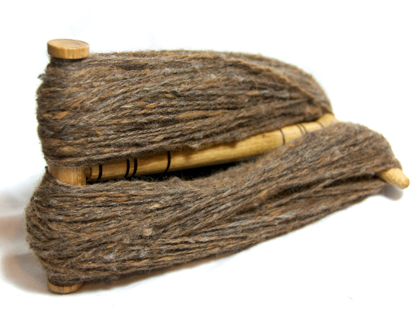 Hand-spun yarn on the niddy noddy