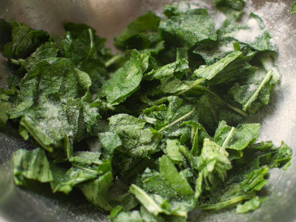 Woad leaves sprinkled with salt