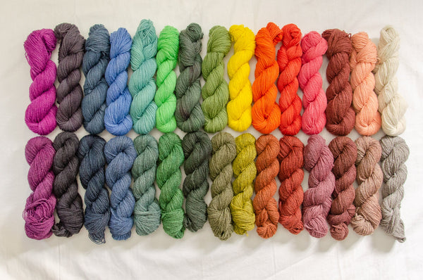 A full rainbow of Mendip 4-Ply yarn