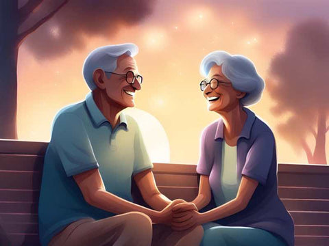 Happy elderly couple holding hands