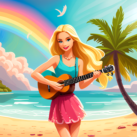 Barbie in paradise Playing the ukulele