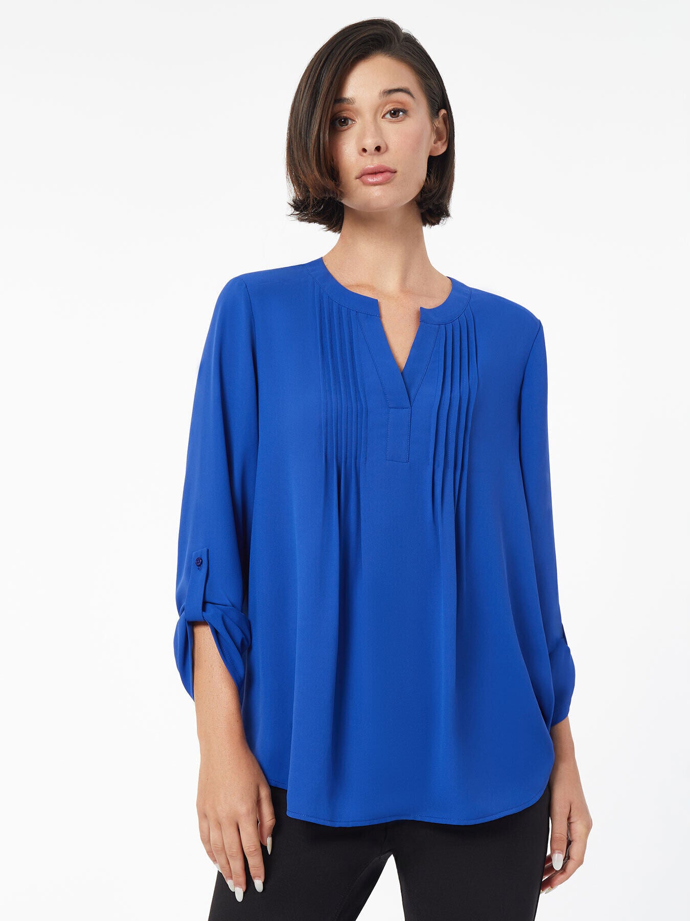 Image of Jasper Crepe Roll-Tab Pintuck Blouse