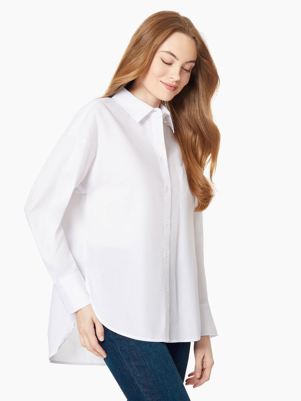 Oversized Cotton Poplin Hi-Lo Utility Shirt