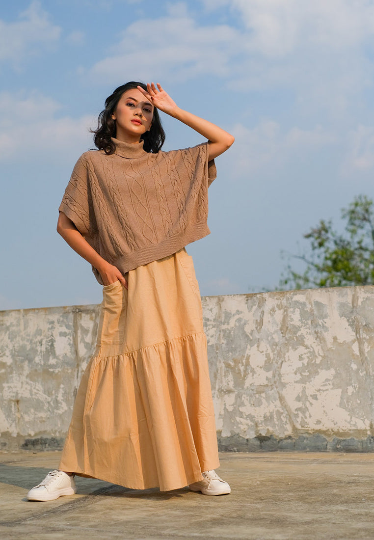 RANIA Basic Linen Skirt with Pocket - Cream