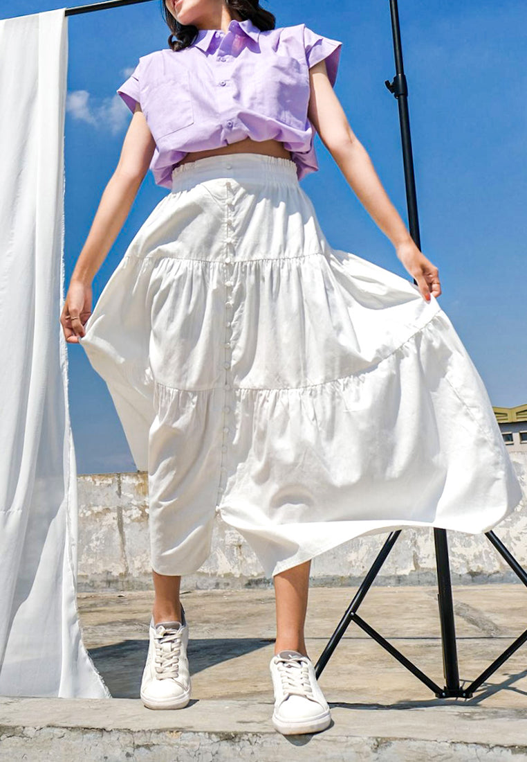 YUBI Linen Skirt With Button - Off White