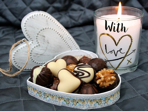 Chocolates and scented candles as a Valentine's Day gift