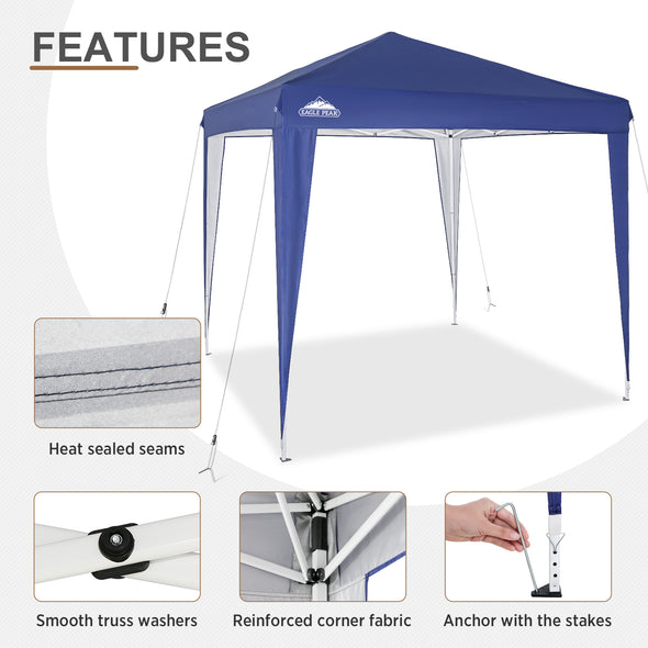 EAGLE PEAK 8' x 8' Outdoor Straight Leg Instant Pop Up Canopy Tent, Ultra-Compact Portable Folding Gazebo Shelter with Carry Bag, Folds to 37.2in Long, Cream/Dark Blue
