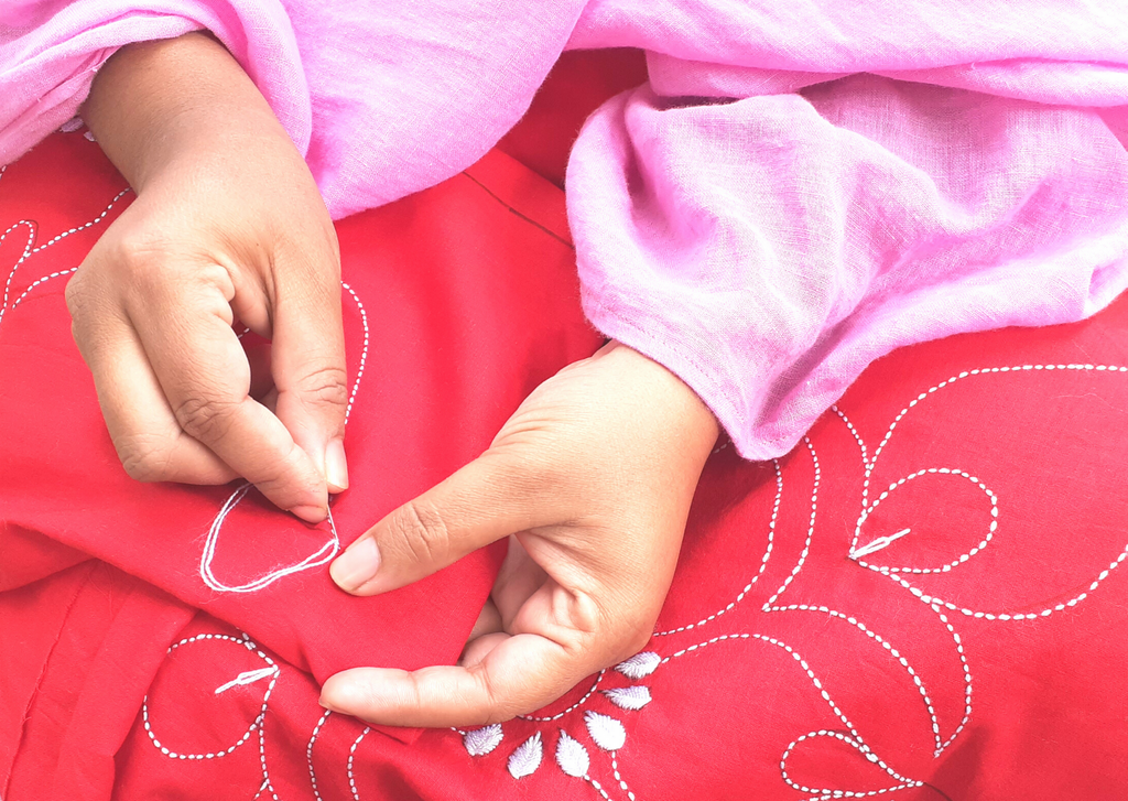 stitching khushi kantha blanket