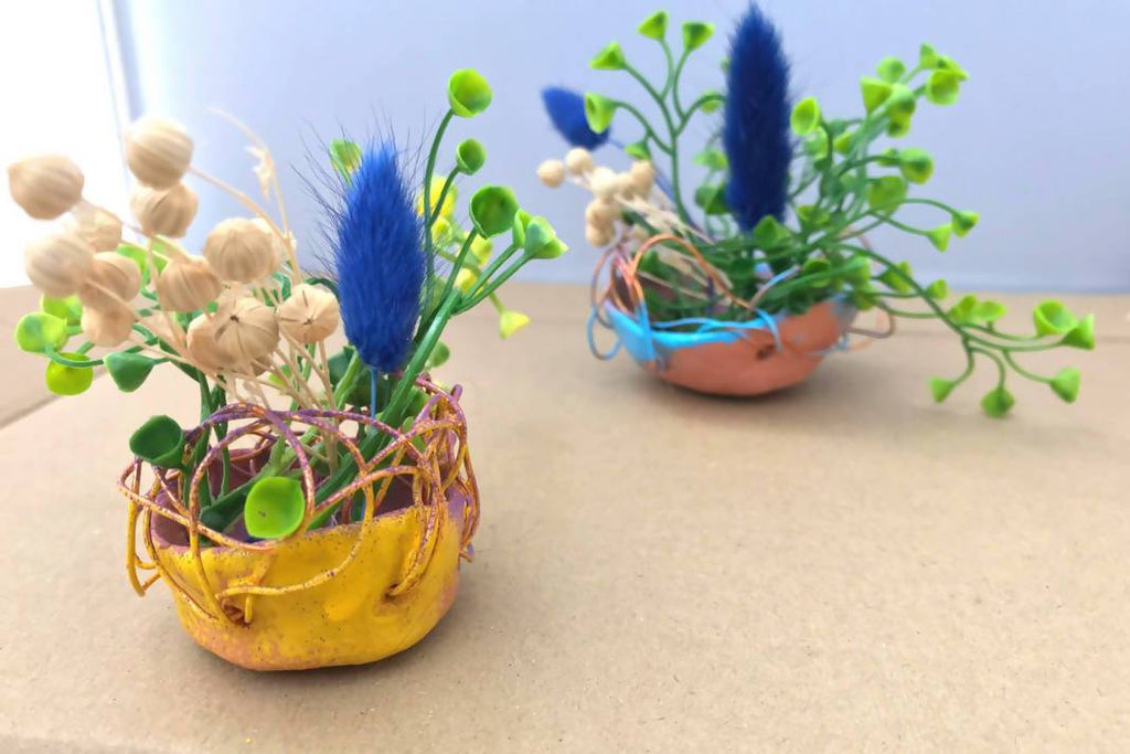 Clay and random weave planters