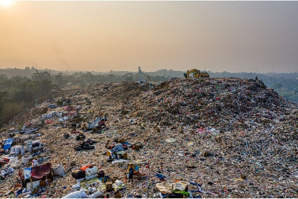 bird's eye view of landfill at dawn