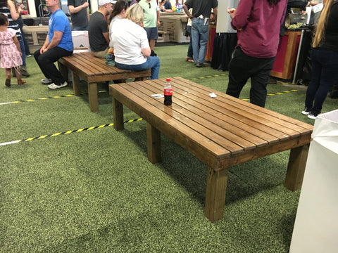 wood benches on main aisle